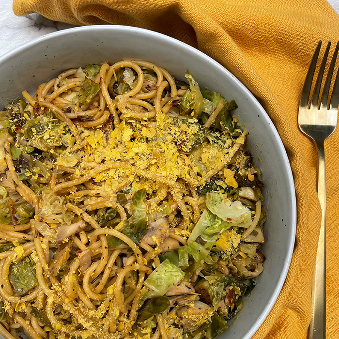 brussel sprout garlic and lemon pasta